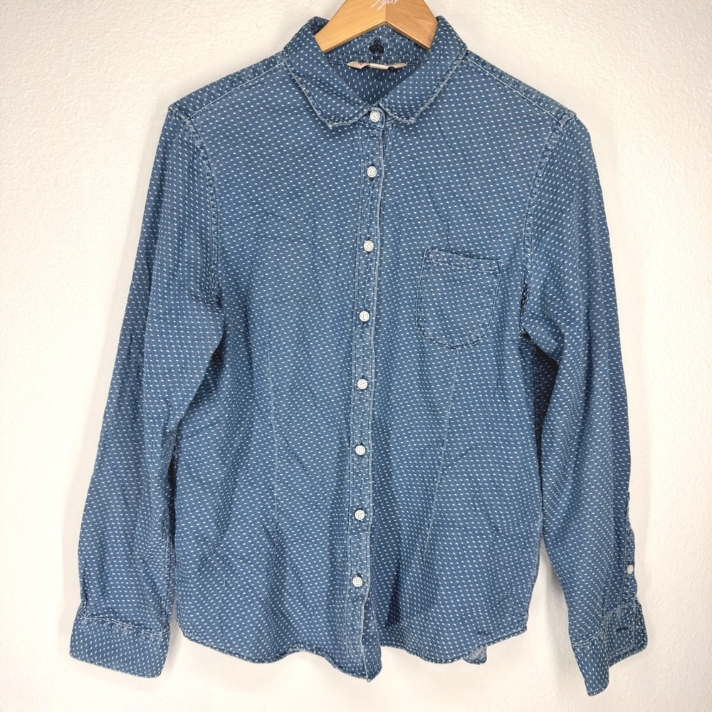 Brooks Brothers Red Fleece Womens Oxford Dotted Denim Button Shirt 12 Old Money